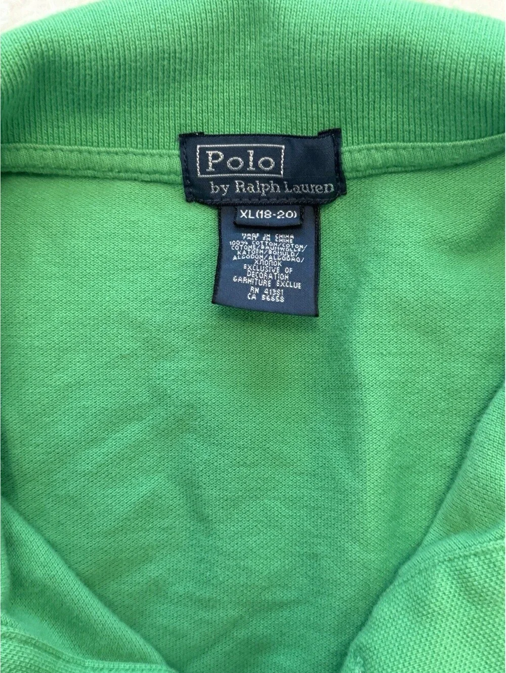 Polo Ralph Lauren Boys XL (18-20) Green Short Sleeve Polo Shirt Classic Fit